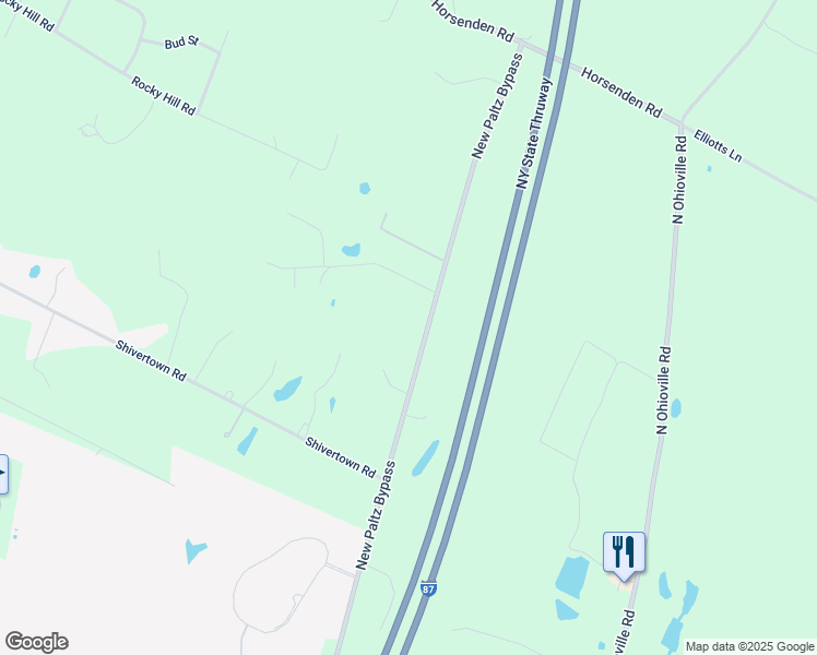 map of restaurants, bars, coffee shops, grocery stores, and more near 165 North Putt Corners Road in New Paltz