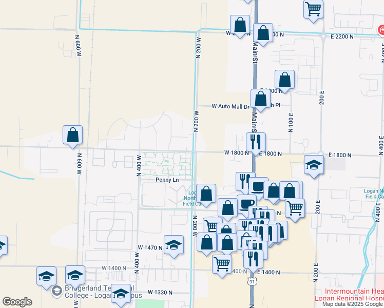 map of restaurants, bars, coffee shops, grocery stores, and more near 85 Hampton Place in Logan
