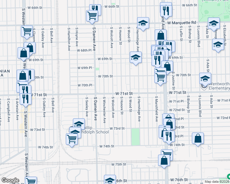 map of restaurants, bars, coffee shops, grocery stores, and more near in Chicago