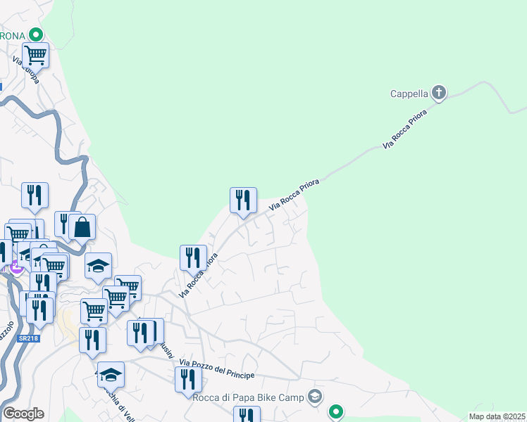 map of restaurants, bars, coffee shops, grocery stores, and more near 73 Via Rocca Priora in Rocca di Papa