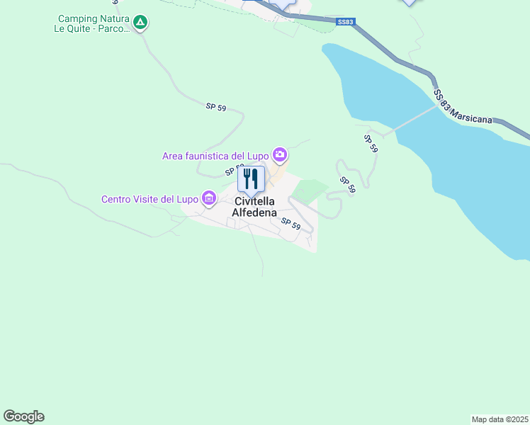 map of restaurants, bars, coffee shops, grocery stores, and more near 290 Via Nazionale in Civitella Alfedena