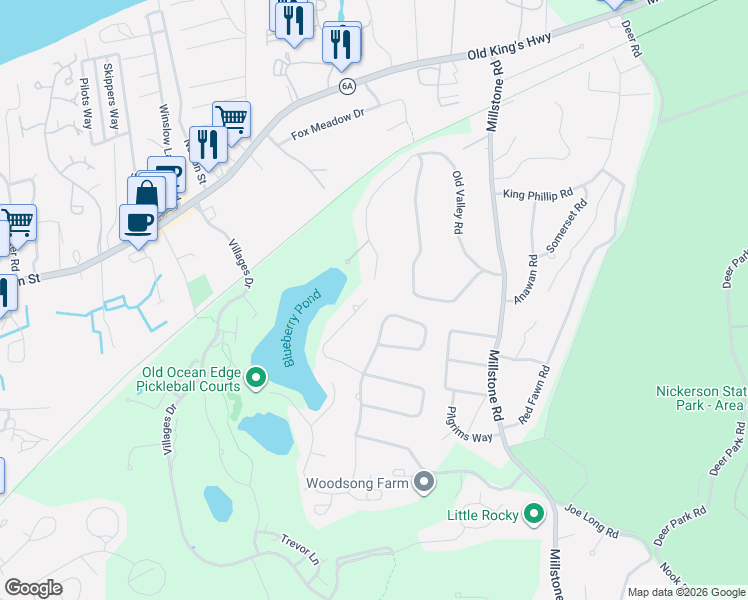 map of restaurants, bars, coffee shops, grocery stores, and more near 116 North Pond Drive in Brewster