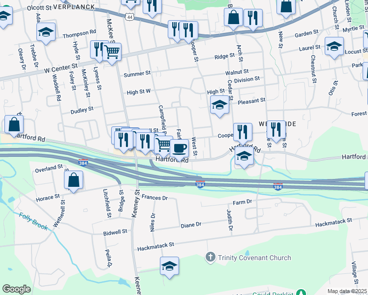 map of restaurants, bars, coffee shops, grocery stores, and more near 4 West Street in Manchester