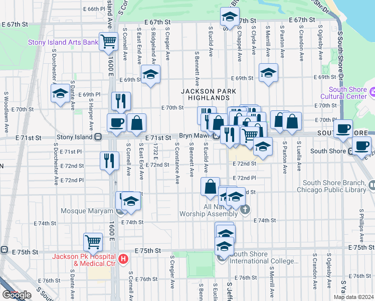 map of restaurants, bars, coffee shops, grocery stores, and more near in Chicago