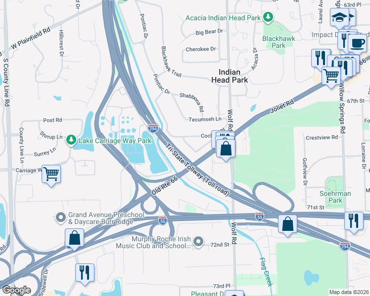 map of restaurants, bars, coffee shops, grocery stores, and more near 6973 Commonwealth Avenue in Indian Head Park