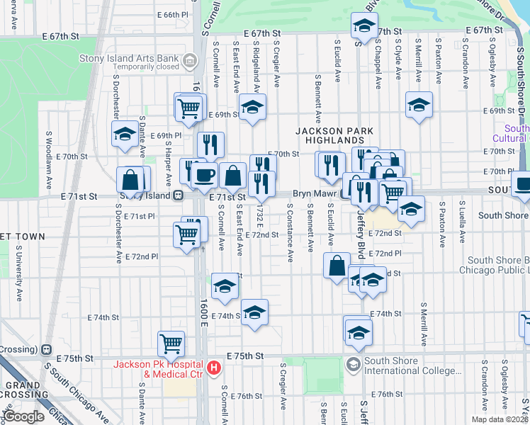map of restaurants, bars, coffee shops, grocery stores, and more near in Chicago