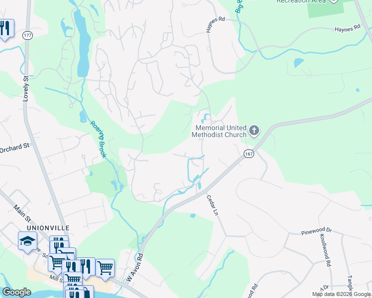 map of restaurants, bars, coffee shops, grocery stores, and more near 32 Heritage Drive in Avon