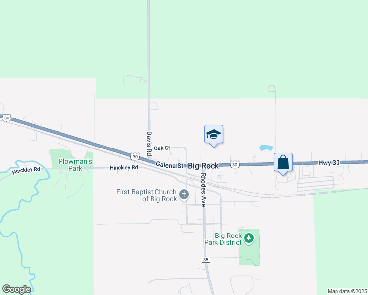 map of restaurants, bars, coffee shops, grocery stores, and more near 201 Oak Street in Big Rock