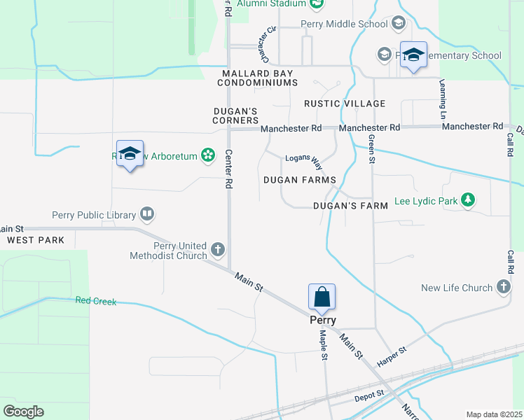 map of restaurants, bars, coffee shops, grocery stores, and more near 3910 Dugans Landing in Perry
