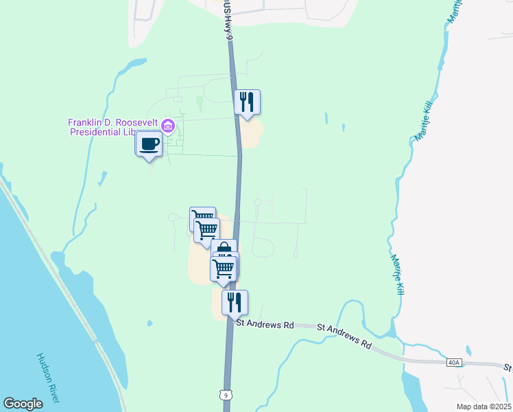 map of restaurants, bars, coffee shops, grocery stores, and more near 1 Springwood Circle in Hyde Park