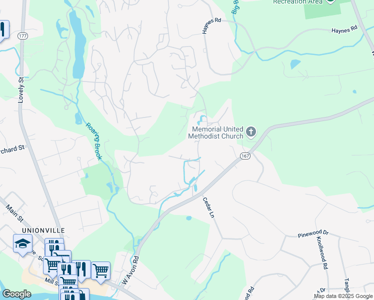 map of restaurants, bars, coffee shops, grocery stores, and more near 13 Heritage Drive in Avon