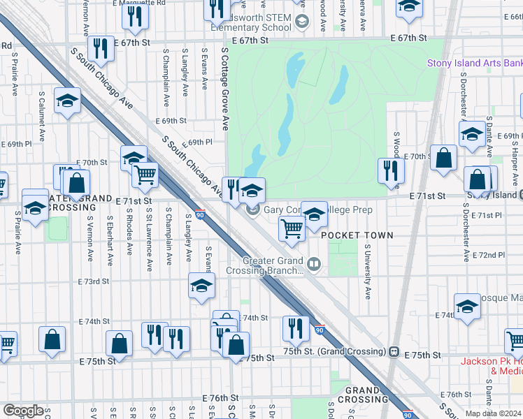 map of restaurants, bars, coffee shops, grocery stores, and more near in Chicago