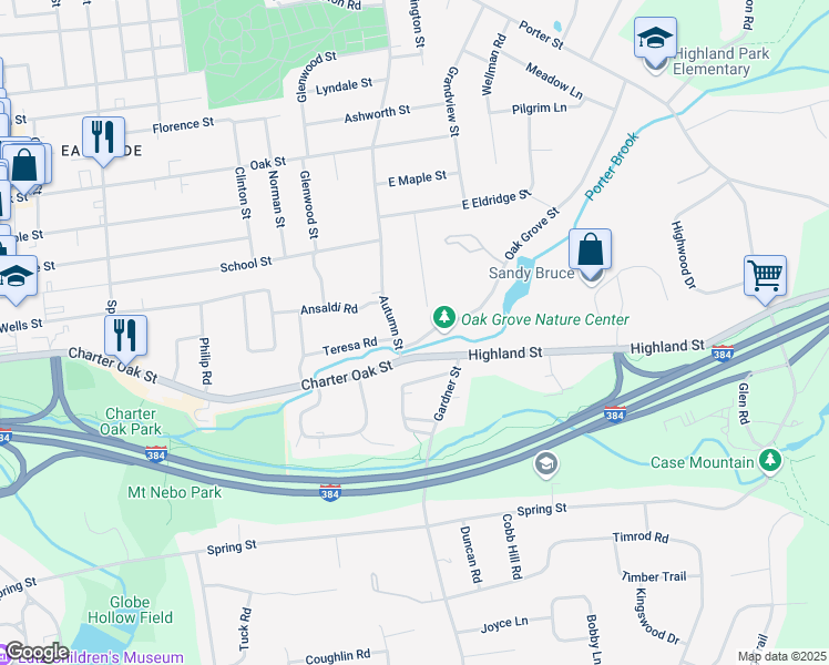 map of restaurants, bars, coffee shops, grocery stores, and more near 76 Patriot Lane in Manchester