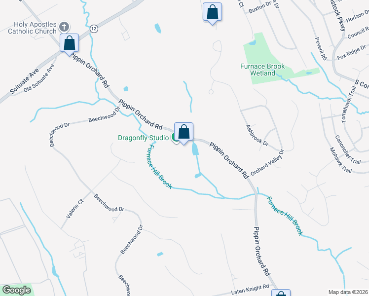 map of restaurants, bars, coffee shops, grocery stores, and more near 1199 Pippin Orchard Road in Cranston
