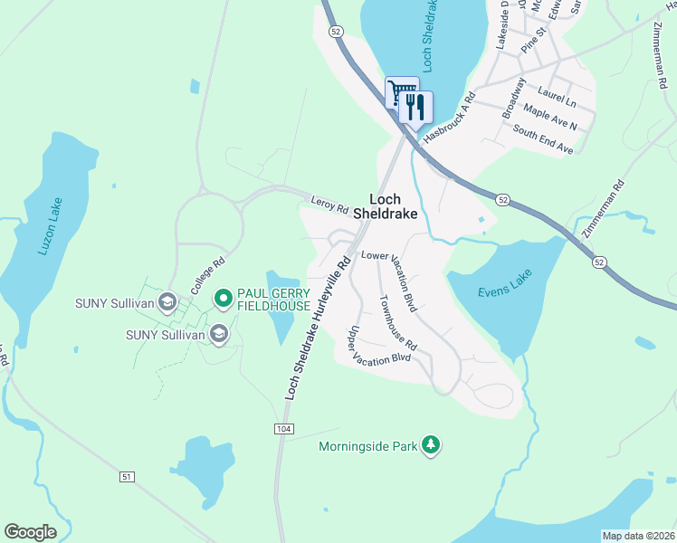 map of restaurants, bars, coffee shops, grocery stores, and more near 716 Loch Sheldrake Road in Loch Sheldrake