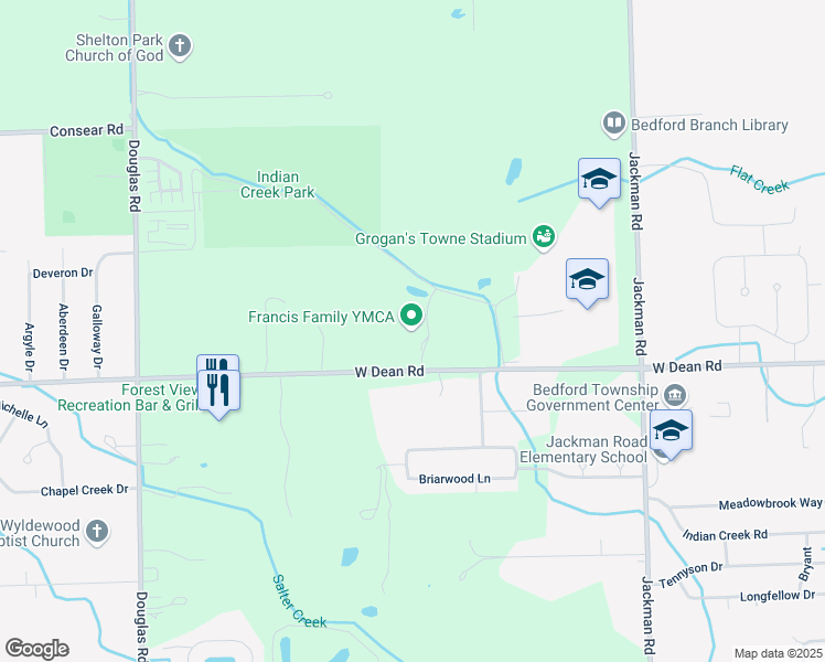 map of restaurants, bars, coffee shops, grocery stores, and more near 2498 W Dean Rd in Temperance