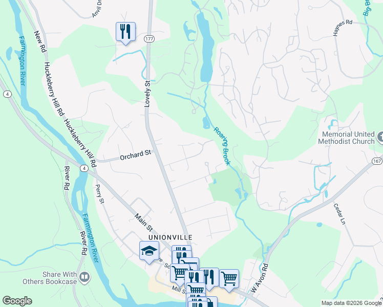 map of restaurants, bars, coffee shops, grocery stores, and more near 3 Curtis Lane in Avon
