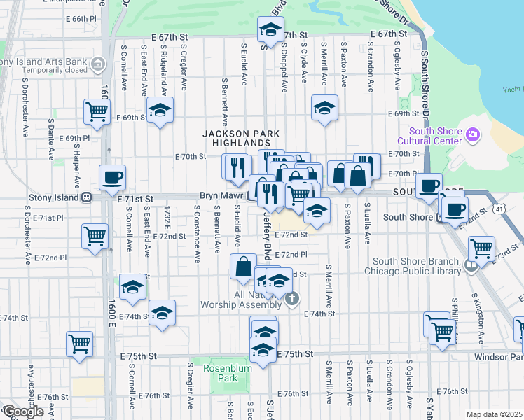 map of restaurants, bars, coffee shops, grocery stores, and more near in Chicago