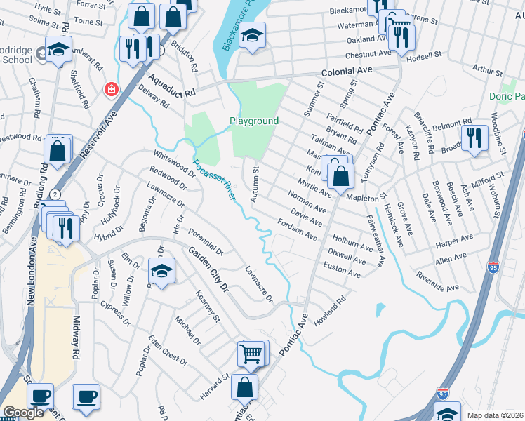 map of restaurants, bars, coffee shops, grocery stores, and more near 244 Summer Street in Cranston