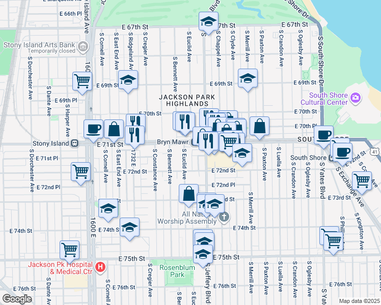 map of restaurants, bars, coffee shops, grocery stores, and more near in Chicago