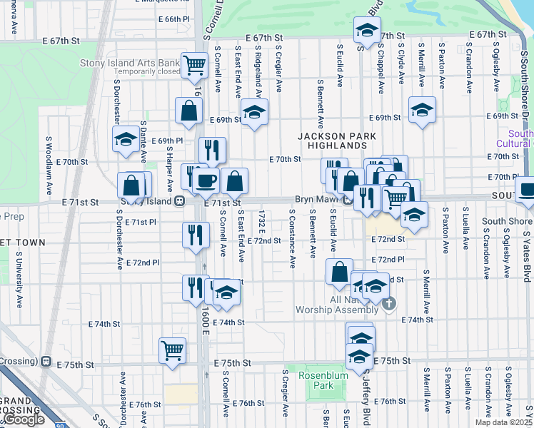 map of restaurants, bars, coffee shops, grocery stores, and more near in Chicago