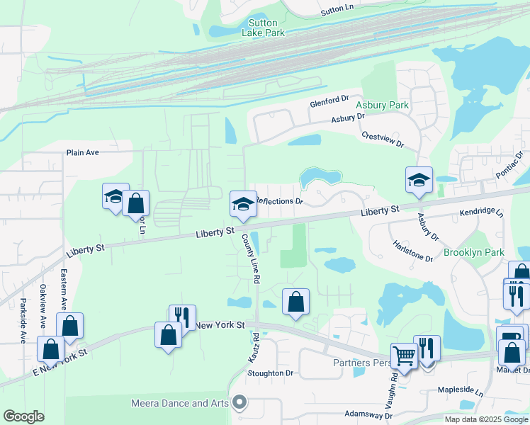 map of restaurants, bars, coffee shops, grocery stores, and more near 2261 Reflections Drive in Aurora
