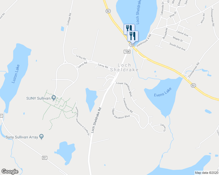 map of restaurants, bars, coffee shops, grocery stores, and more near 701 Loch Sheldrake Road in Loch Sheldrake