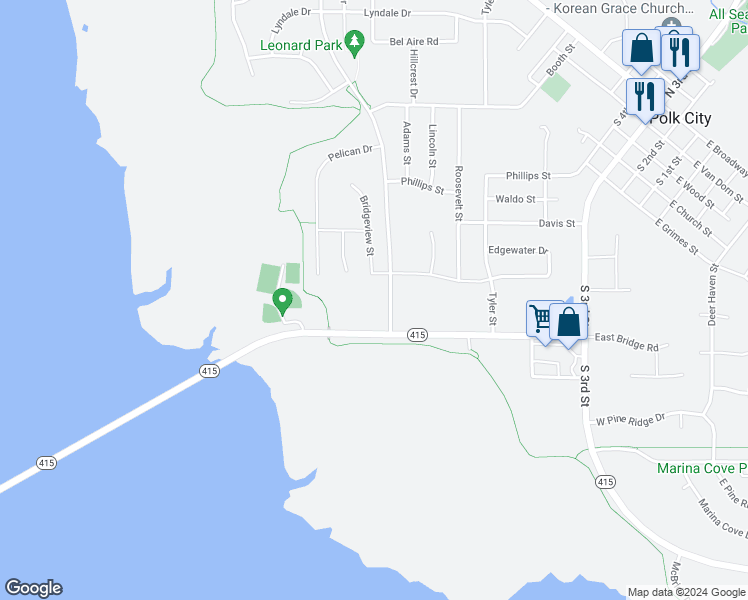 map of restaurants, bars, coffee shops, grocery stores, and more near 1090 Parker Boulevard in Polk City
