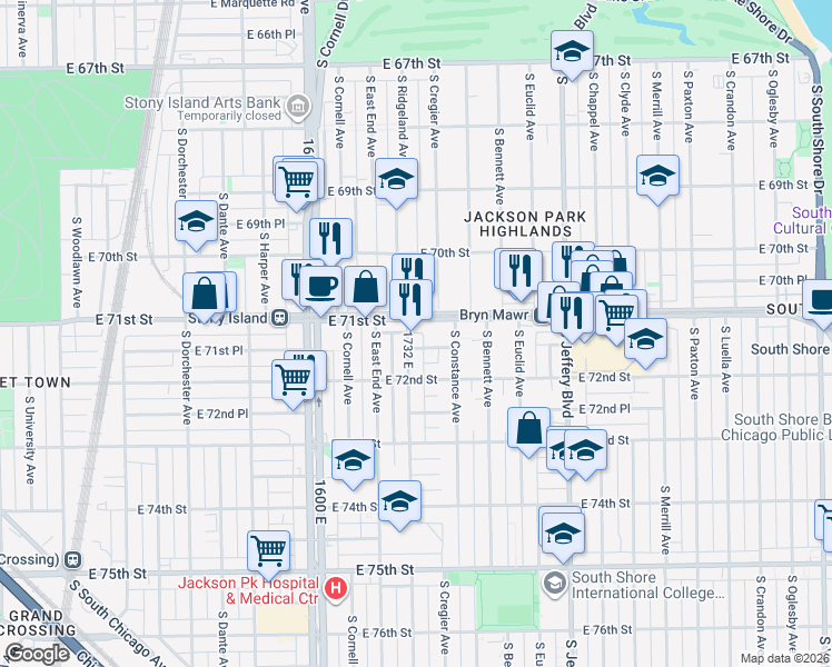 map of restaurants, bars, coffee shops, grocery stores, and more near in Chicago