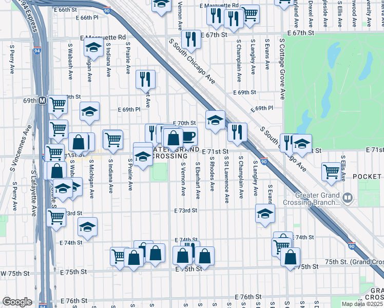 map of restaurants, bars, coffee shops, grocery stores, and more near in Chicago