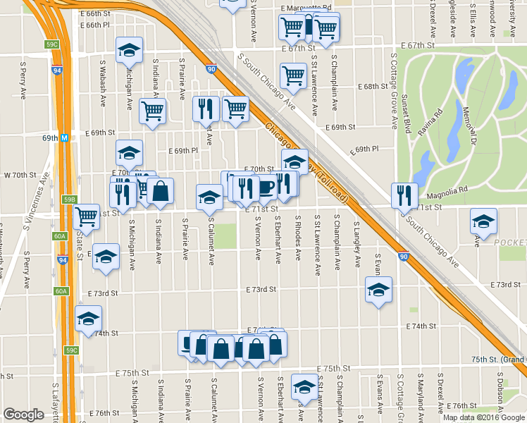 map of restaurants, bars, coffee shops, grocery stores, and more near in Chicago