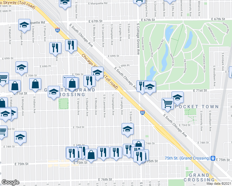 map of restaurants, bars, coffee shops, grocery stores, and more near in Chicago