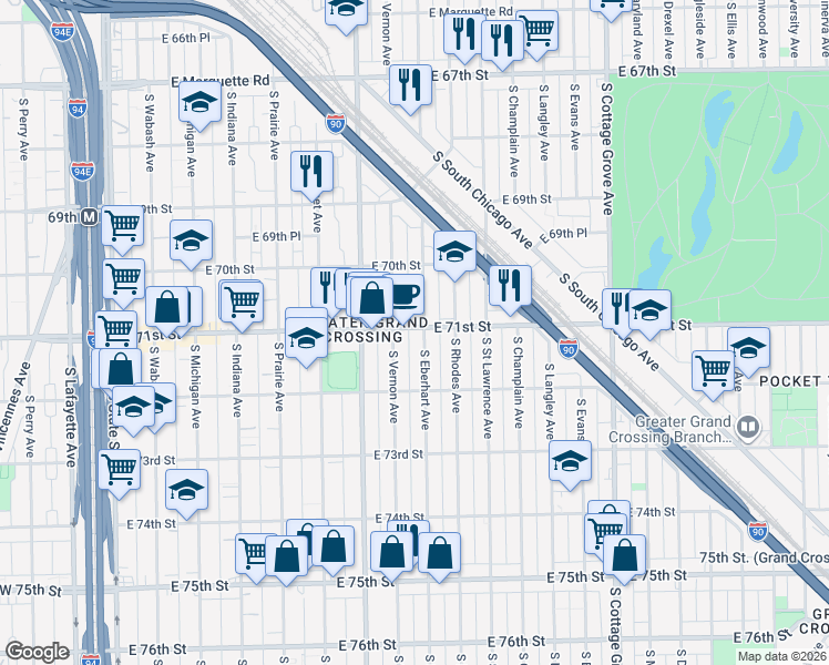map of restaurants, bars, coffee shops, grocery stores, and more near in Chicago
