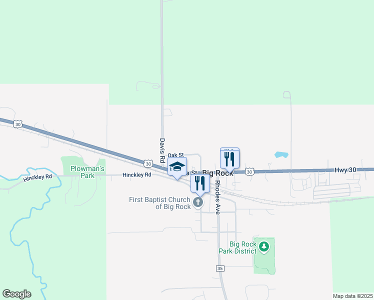 map of restaurants, bars, coffee shops, grocery stores, and more near 201 Oak Street in Big Rock