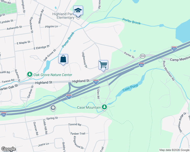 map of restaurants, bars, coffee shops, grocery stores, and more near 283 Highland Street in Manchester