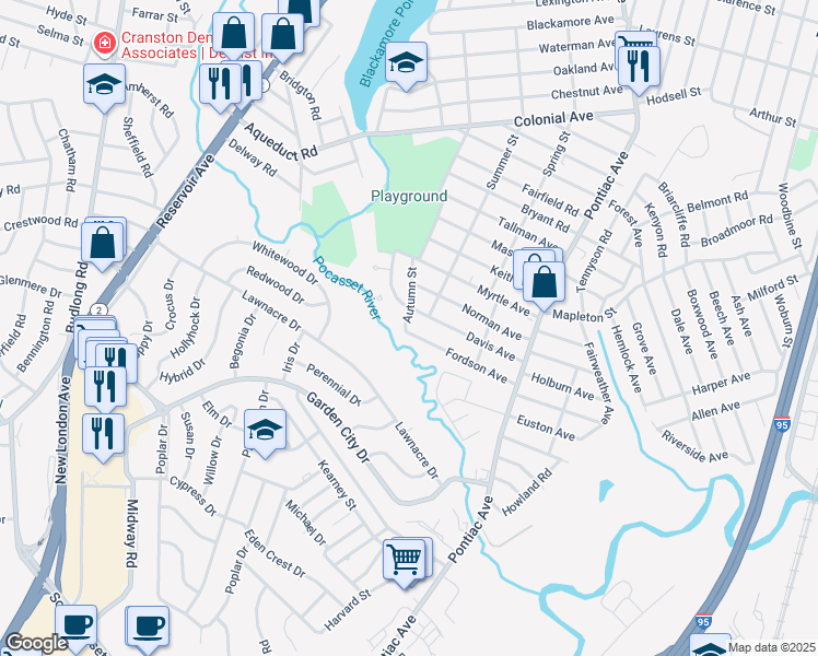map of restaurants, bars, coffee shops, grocery stores, and more near 133 Fordson Avenue in Cranston