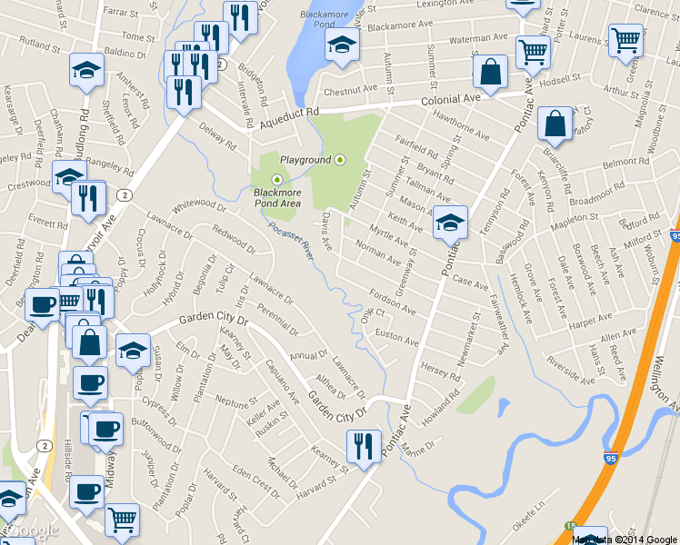 map of restaurants, bars, coffee shops, grocery stores, and more near 133 Fordson Avenue in Cranston