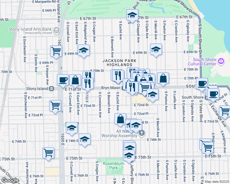 map of restaurants, bars, coffee shops, grocery stores, and more near in Chicago