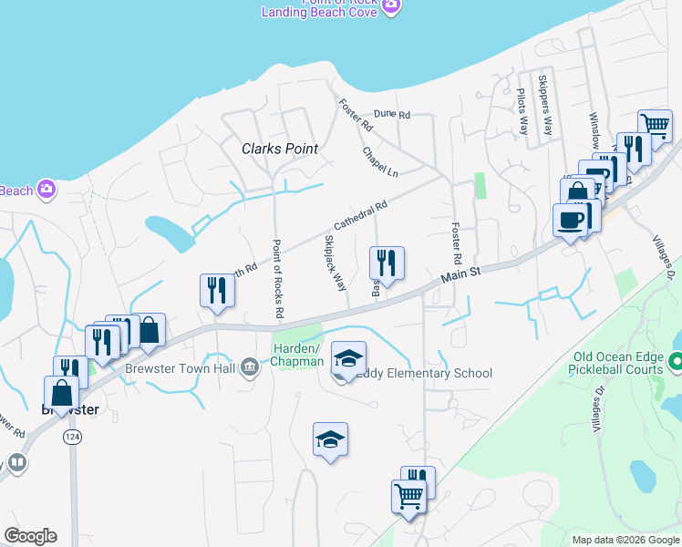 map of restaurants, bars, coffee shops, grocery stores, and more near 67 Mates Way in Brewster