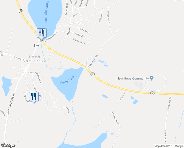 map of restaurants, bars, coffee shops, grocery stores, and more near 1007 Route 52 in Loch Sheldrake