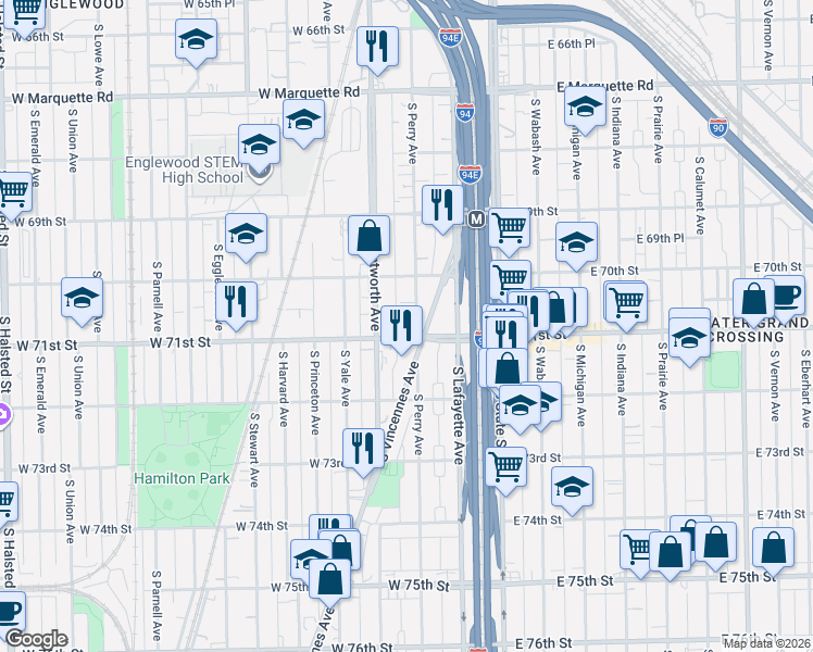 map of restaurants, bars, coffee shops, grocery stores, and more near in Chicago