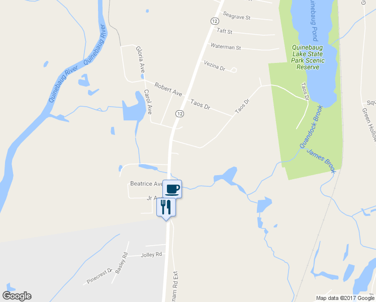 map of restaurants, bars, coffee shops, grocery stores, and more near 550 Wauregan Road in Killingly