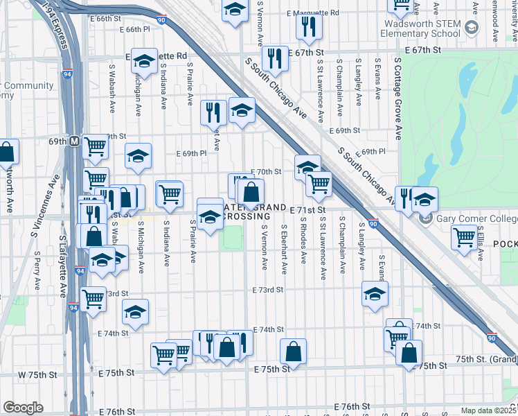 map of restaurants, bars, coffee shops, grocery stores, and more near in Chicago