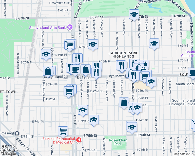 map of restaurants, bars, coffee shops, grocery stores, and more near in Chicago