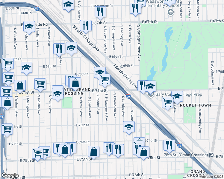 map of restaurants, bars, coffee shops, grocery stores, and more near in Chicago