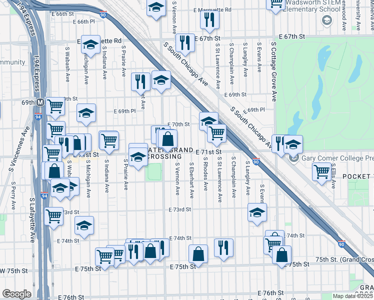 map of restaurants, bars, coffee shops, grocery stores, and more near in Chicago
