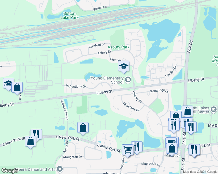 map of restaurants, bars, coffee shops, grocery stores, and more near 2505 Reflections Drive in Aurora