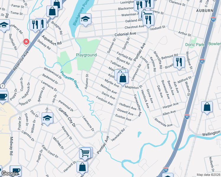 map of restaurants, bars, coffee shops, grocery stores, and more near 37 Norman Avenue in Cranston