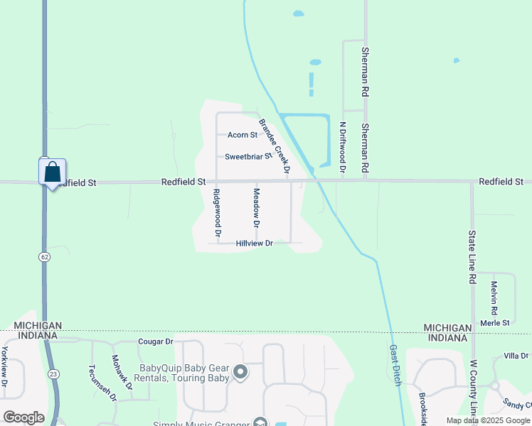map of restaurants, bars, coffee shops, grocery stores, and more near 71134 Brande Creek Drive in Edwardsburg