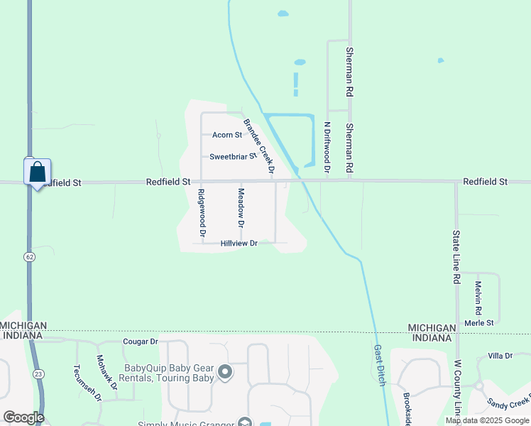 map of restaurants, bars, coffee shops, grocery stores, and more near 71134 Brande Creek Drive in Edwardsburg